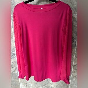 Magic Fit Ladies Women’s Size Small Pink Knit Top Polka Dot Sleeves